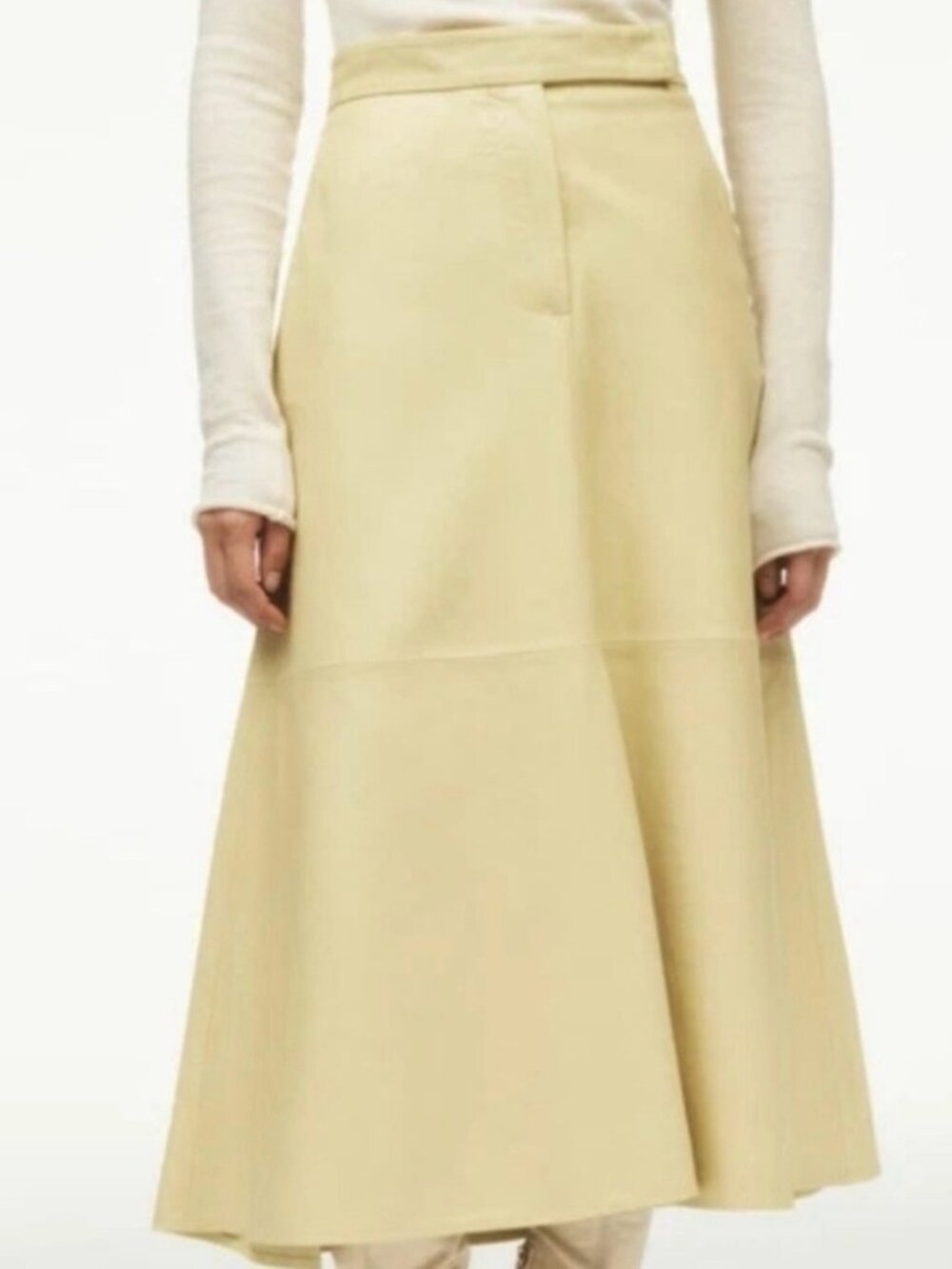 New Zara $259 100% Sheep Leather High Waist Yellow Midi Skirt Small 5479/904